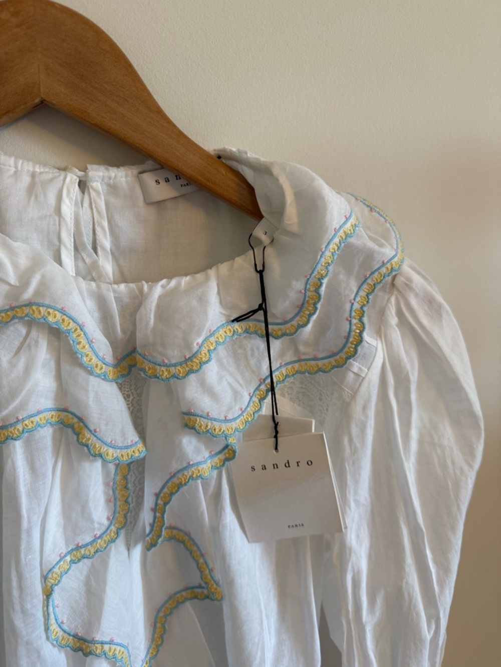 SANDRO LACE DETAIL COTTON BLOUSE - Picture 4 of 9